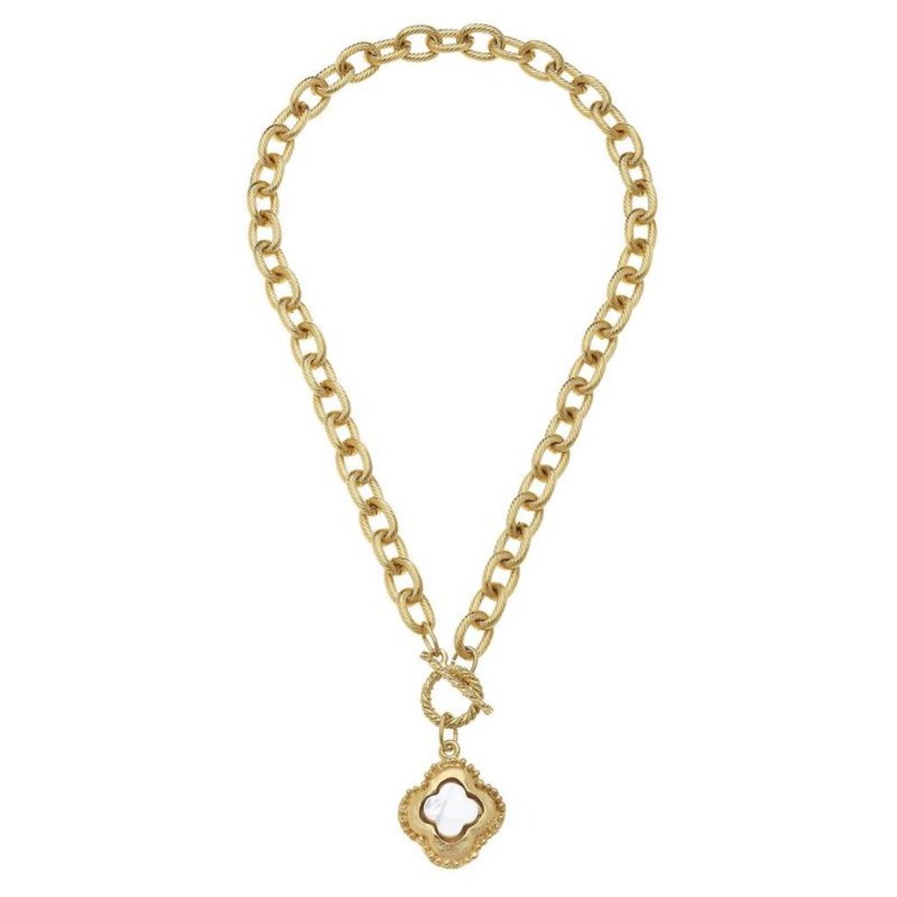 Susan Shaw Mother of Pearl Clover Toggle Necklace